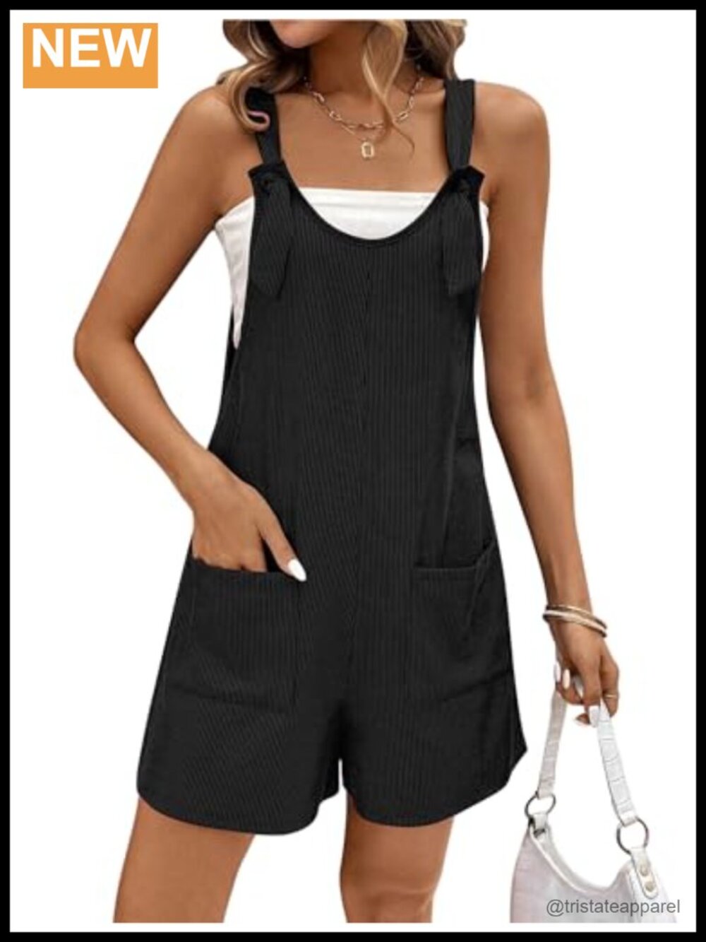 Ribbed Knit Sleeveless Scoop Neck Romper with Pockets Loose Summer Shortalls